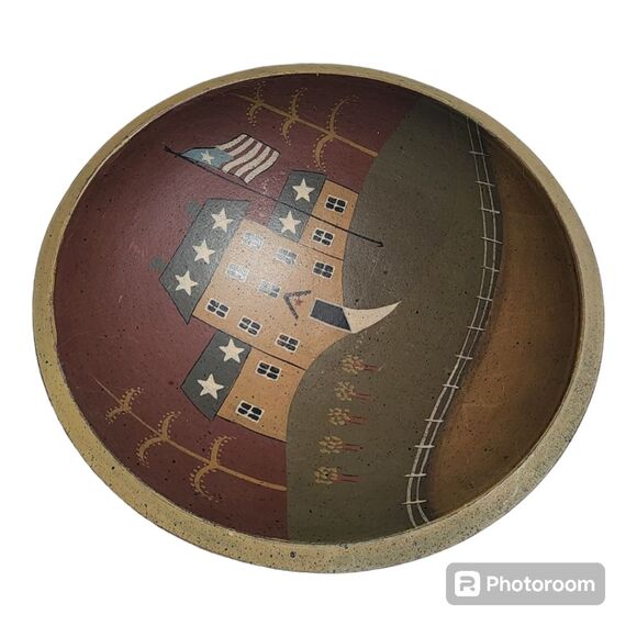 Vintage Folk Art Primitive Hand painted colonial americana bowl wall home décor - Picture 3 of 13